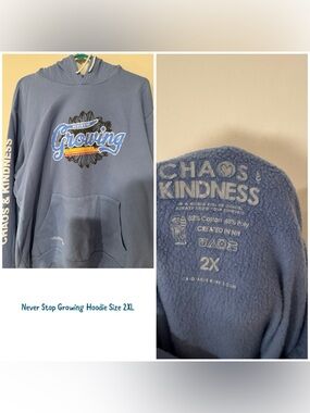 "Never Stop Growing" Blue Hoodie - 2X